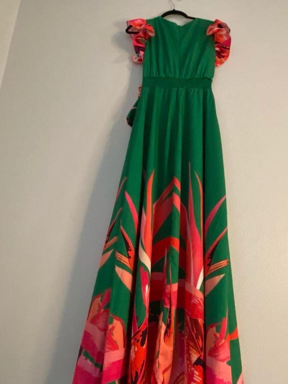 Green Floral Tie-Waist Ruffle Maxi Dress - Picture 5 of 8